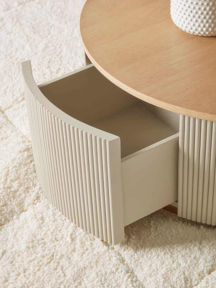 Cox & Cox Taupe Round Fluted Coffee Table - Image 4 of 4