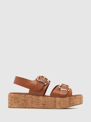 Schuh Valora Cork Flatform Brown Sandals - Image 1 of 4