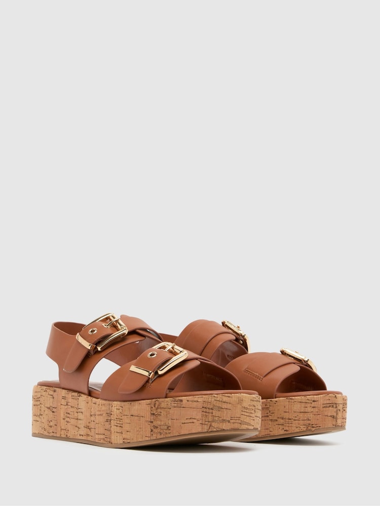 Schuh Valora Cork Flatform Brown Sandals - Image 2 of 4