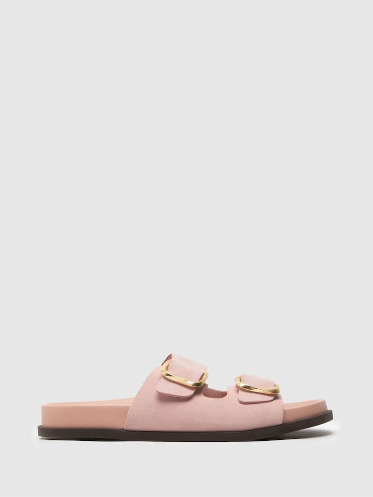 Schuh Pink Tylee Leather Buckle Footbead Sandals - Image 1 of 4