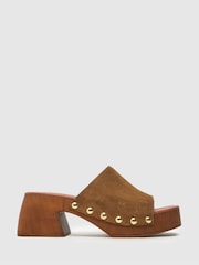 Schuh Khaki Via Suede Clog Sandals - Image 1 of 4