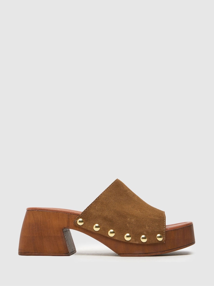 Schuh Khaki Via Suede Clog Sandals - Image 1 of 4