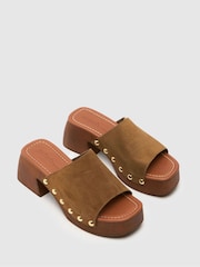 Schuh Khaki Via Suede Clog Sandals - Image 2 of 4