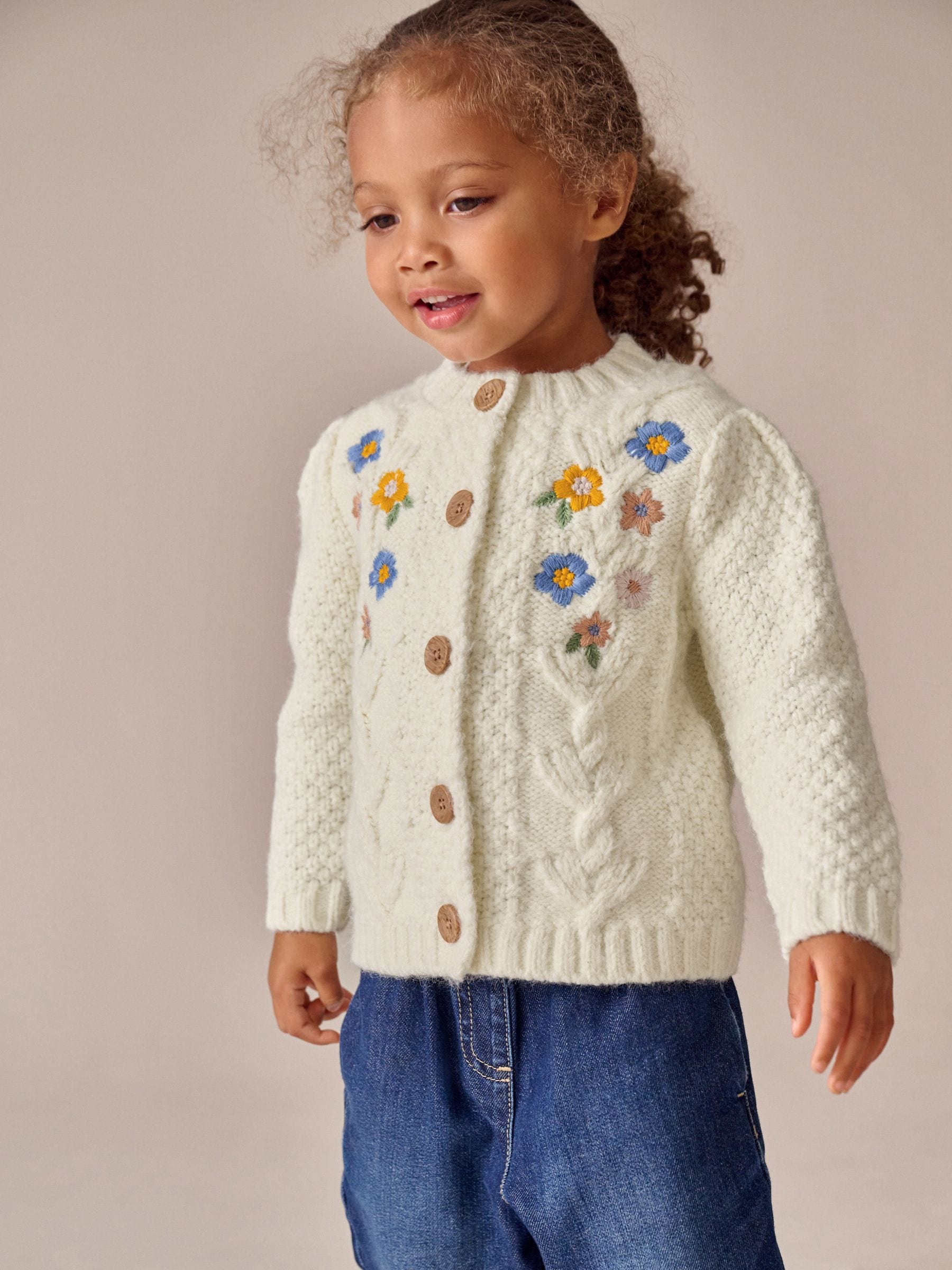 Buy Ecru Flower Embroidered Cardigan (3mths-10yrs) from Next USA
