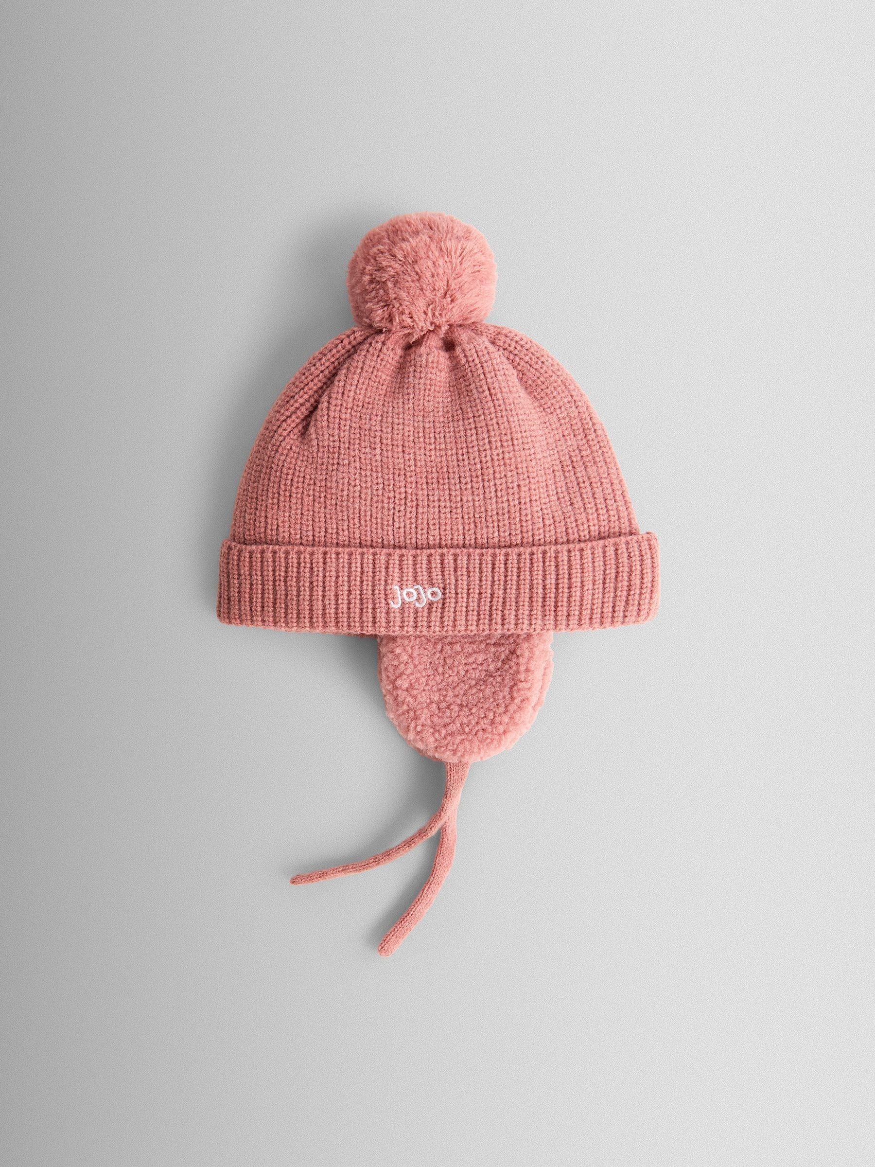 Jojo Maman Bébé Pink Cherry Bow Embroidered Knitted Hat