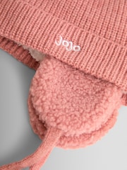 JoJo Maman Bébé Pink Cosy Pom Pom Rib Hat - Image 2 of 3