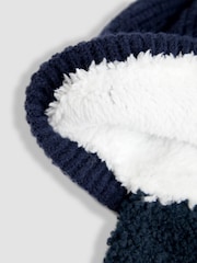 JoJo Maman Bébé Blue Cosy Pom Pom Rib Hat - Image 3 of 3