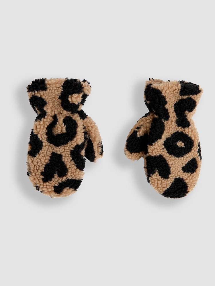 JoJo Maman Bébé Cream Leopard Print Mittens - Image 1 of 3