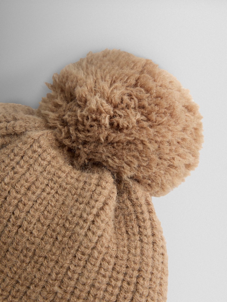 JoJo Maman Bébé Stone Cosy Pom Pom Rib Hat - Image 4 of 4