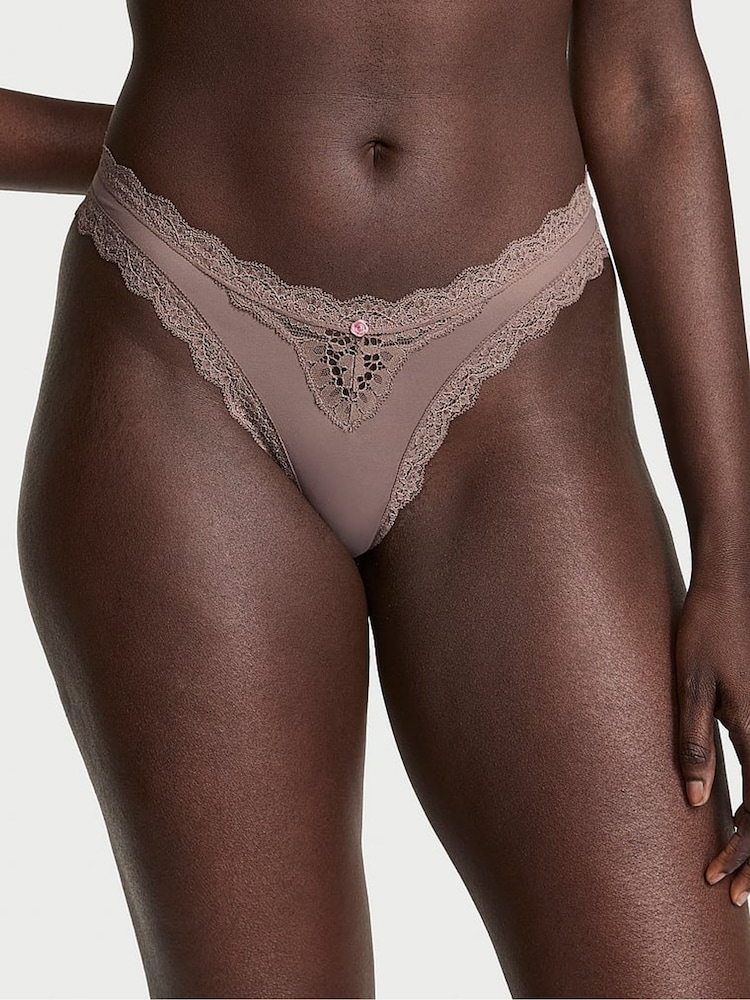 Victoria's Secret Cloudy Grey Lace Trim Brazilian Knickers - Image 1 of 3