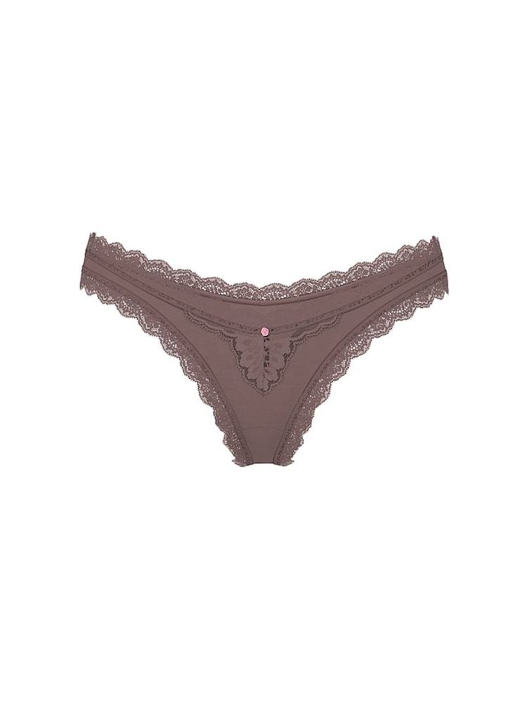 Victoria's Secret Cloudy Grey Lace Trim Brazilian Knickers - Image 3 of 3