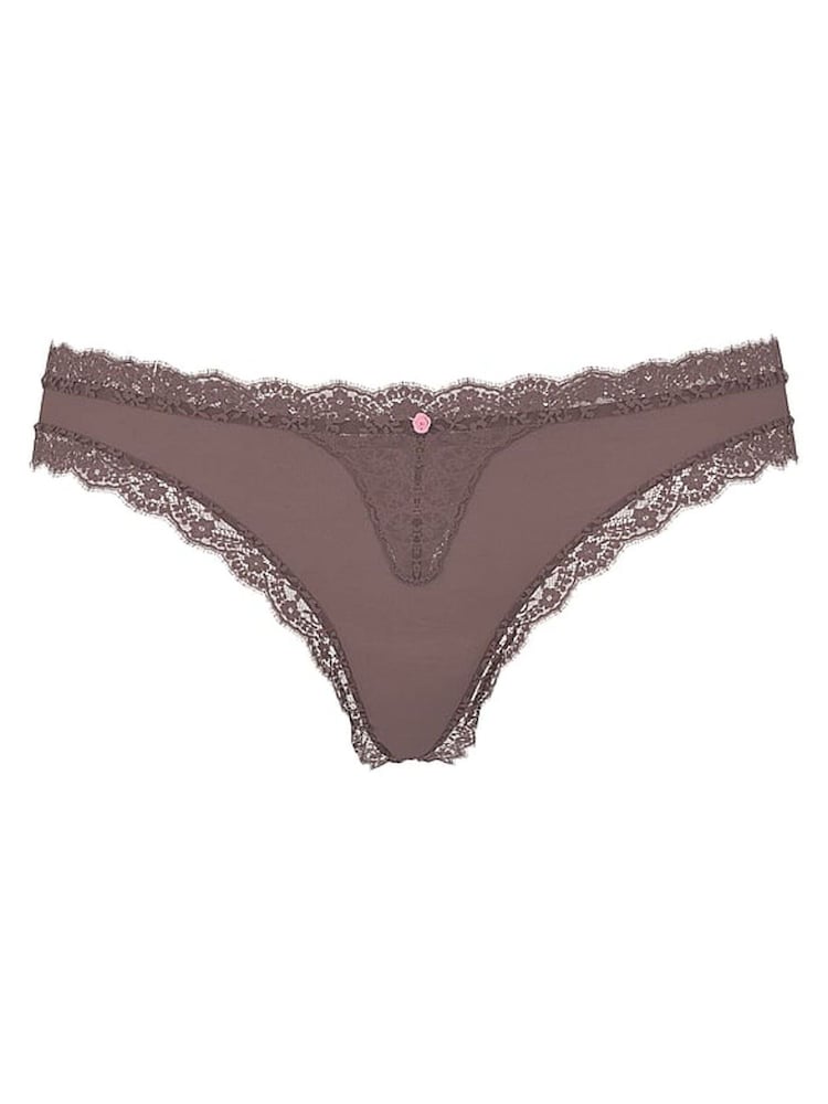 Victoria's Secret Cloudy Grey Lace Trim Thong Knickers - Image 3 of 3