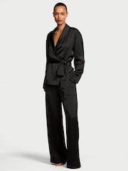 Victoria's Secret Black Luxe Satin Wrap and Trouser Set - Image 1 of 2