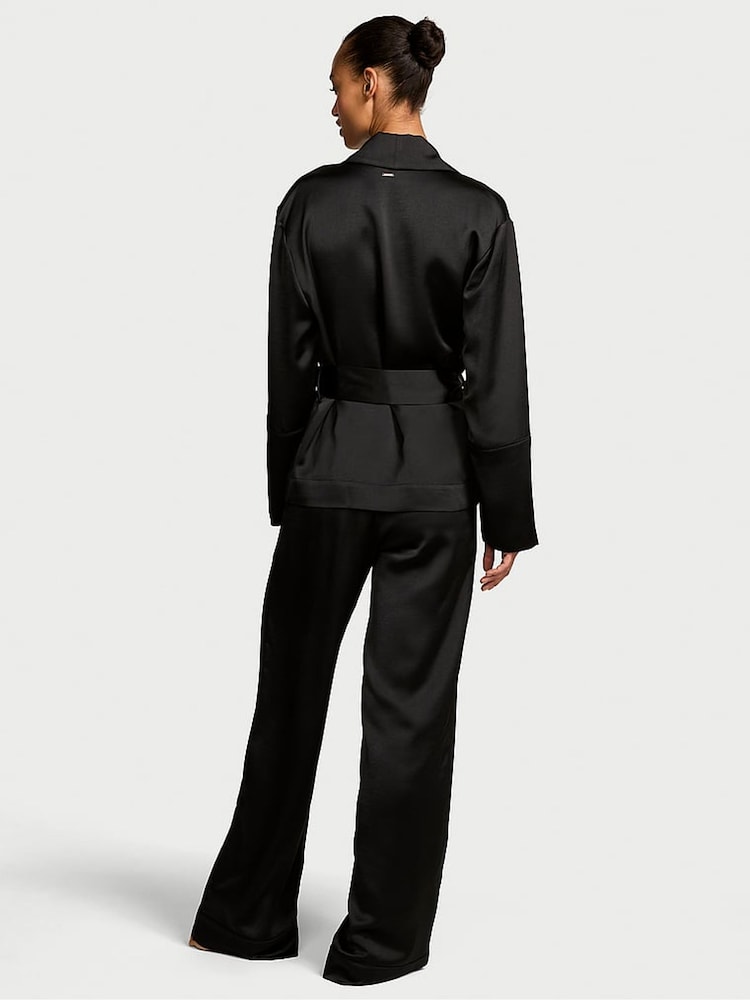 Victoria's Secret Black Luxe Satin Wrap and Trouser Set - Image 2 of 2