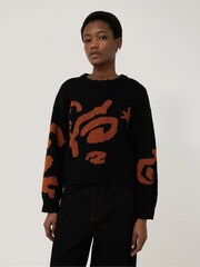 Jigsaw Black Motif Intarsia 100% Cotton Jumper - Image 1 of 5