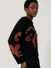 Jigsaw Black Motif Intarsia 100% Cotton Jumper - Image 3 of 5