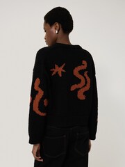 Jigsaw Black Motif Intarsia 100% Cotton Jumper - Image 4 of 5