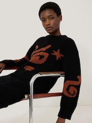 Jigsaw Black Motif Intarsia 100% Cotton Jumper - Image 5 of 5