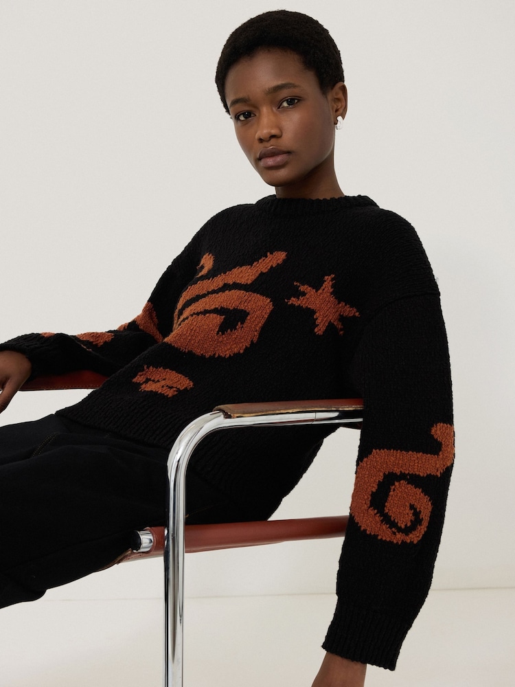 Jigsaw Black Motif Intarsia 100% Cotton Jumper - Image 5 of 5