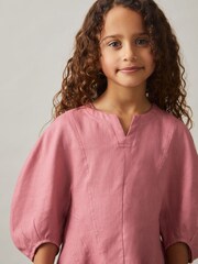 Reiss Pink Romy Linen Balloon-Sleeve Dress - Image 1 of 5