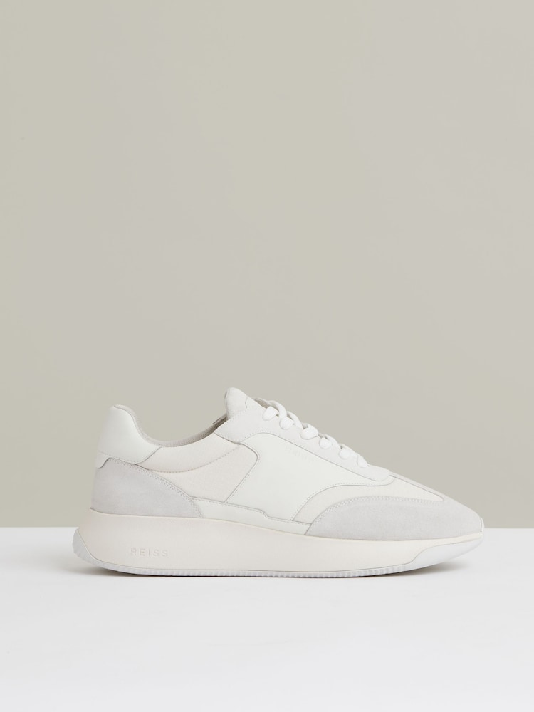 Reiss White Emmett Bonded-Leather Suede Running Trainers - Image 1 of 5