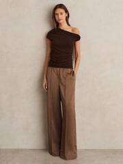 Reiss Taupe Neutral Elsie Satin Wide Leg Elastic Waist Trousers - Image 1 of 6
