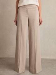 Reiss Neutral Delilah Lyocell-Linen Wide-Leg Trousers - Image 1 of 6