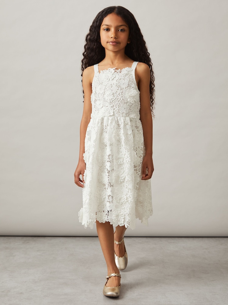 Reiss Ivory Melody 13-14 yrs Guipure-Lace Midi Dress - Image 2 of 5