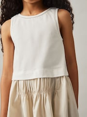 Reiss Neutral Wren Cotton Layered Sleeveless Midi Dress - Image 1 of 4