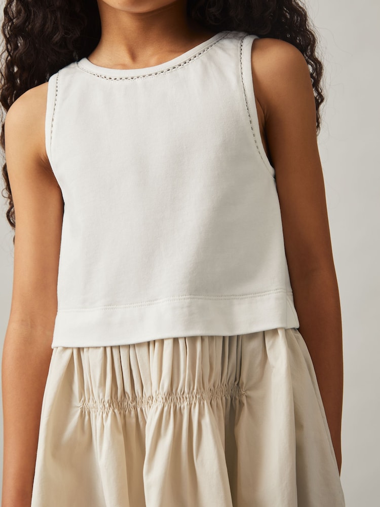 Reiss Neutral Wren Cotton Layered Sleeveless Midi Dress - Image 1 of 4