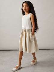 Reiss Neutral Wren Cotton Layered Sleeveless Midi Dress - Image 3 of 4