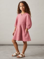 Reiss Pink Romy Linen Balloon-Sleeve Dress - Image 2 of 5