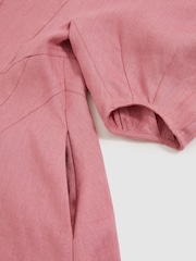 Reiss Pink Romy Linen Balloon-Sleeve Dress - Image 5 of 5