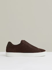 Reiss Chocolate Brown Emil Suede Slip-Ons Elasticated Trainers - Image 1 of 5