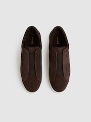 Reiss Chocolate Brown Emil Suede Slip-Ons Elasticated Trainers - Image 3 of 5