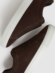 Reiss Chocolate Brown Emil Suede Slip-Ons Elasticated Trainers - Image 4 of 5