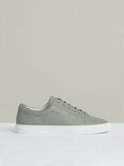 Reiss Mint Green Luca Tumbled-Leather Low-Top Trainers - Image 1 of 4