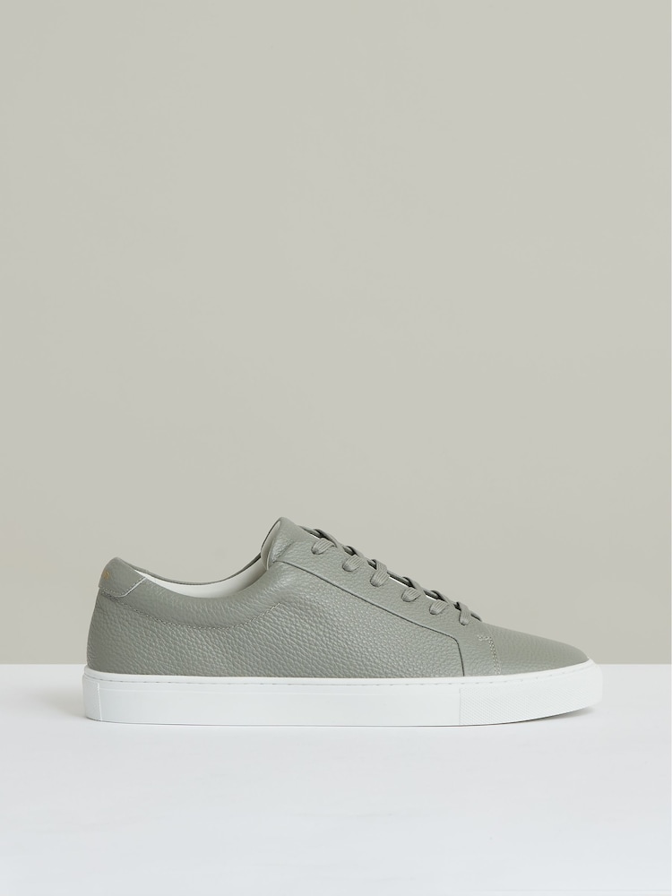 Reiss Mint Green Luca Tumbled-Leather Low-Top Trainers - Image 1 of 4