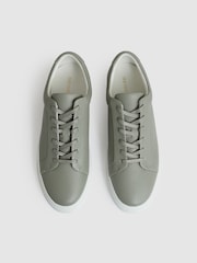 Reiss Mint Green Luca Tumbled-Leather Low-Top Trainers - Image 2 of 4