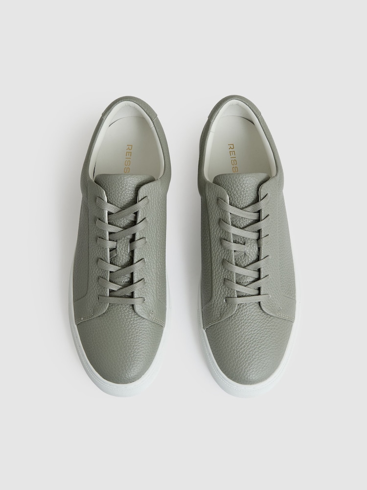Reiss Mint Green Luca Tumbled-Leather Low-Top Trainers - Image 2 of 4