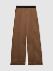 Reiss Taupe Neutral Elsie Satin Wide Leg Elastic Waist Trousers - Image 2 of 7