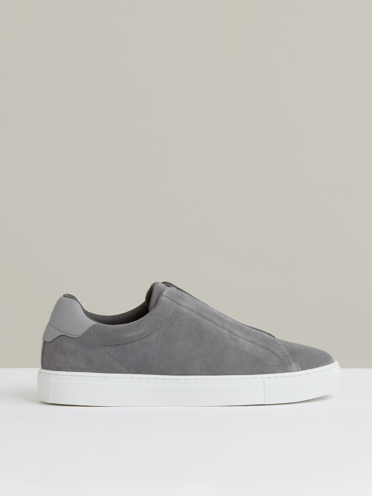 Gris - Reiss Emil Suede Slip-Ons Elasticated Trainers - Imagen 1 de 5