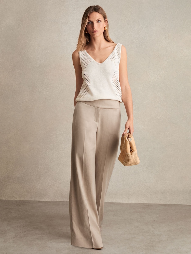 Reiss Neutral Delilah Lyocell-Linen Wide-Leg Trousers - Image 1 of 5