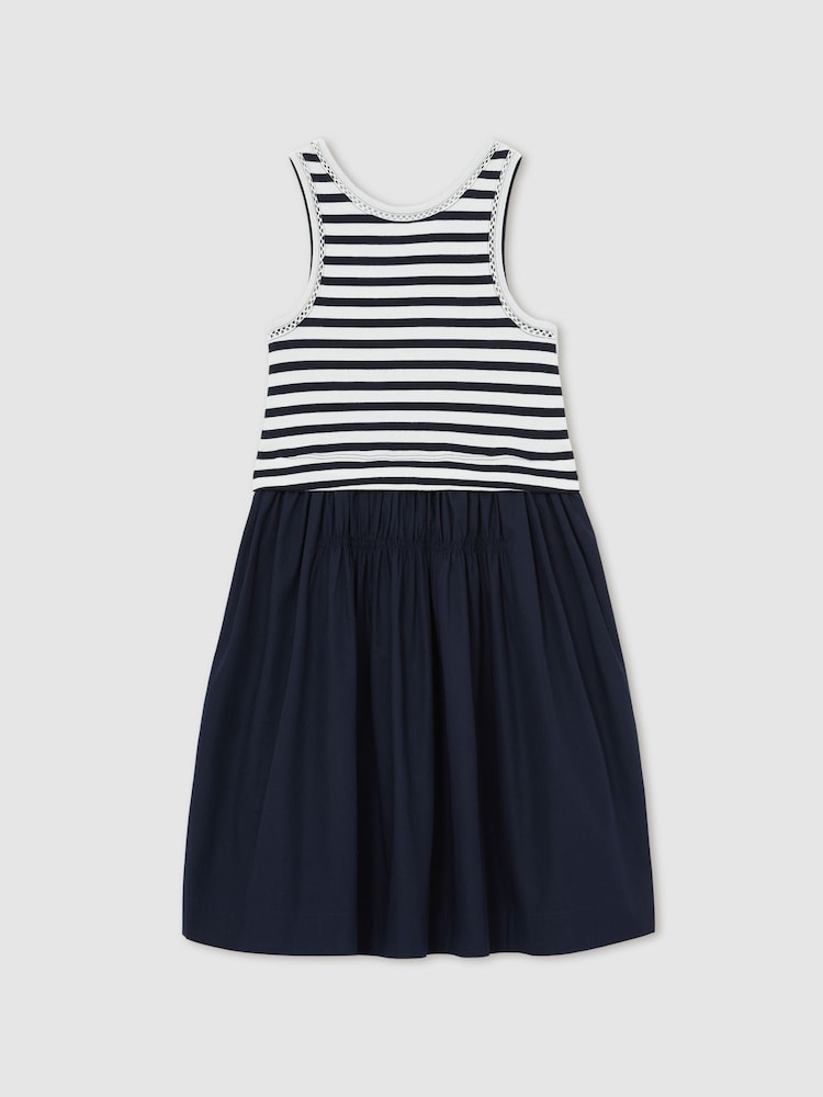 Reiss Navy Wren Cotton Stripe Layered Sleeveless Dress - Image 2 of 4