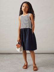 Reiss Navy Wren Cotton Stripe Layered Sleeveless Dress - Image 3 of 4