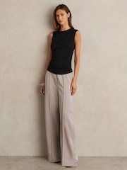 Reiss Grey Elsie Satin Wide Leg Elastic Waist Trousers - Image 1 of 6