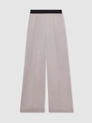 Reiss Grey Elsie Satin Wide Leg Elastic Waist Trousers - Image 2 of 6