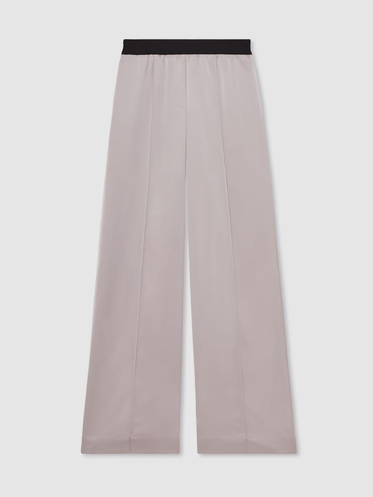 Reiss Grey Elsie Satin Wide Leg Elastic Waist Trousers - Image 2 of 6