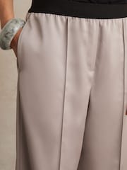 Reiss Grey Elsie Satin Wide Leg Elastic Waist Trousers - Image 3 of 6