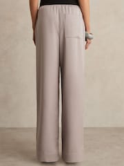 Reiss Grey Elsie Satin Wide Leg Elastic Waist Trousers - Image 4 of 6